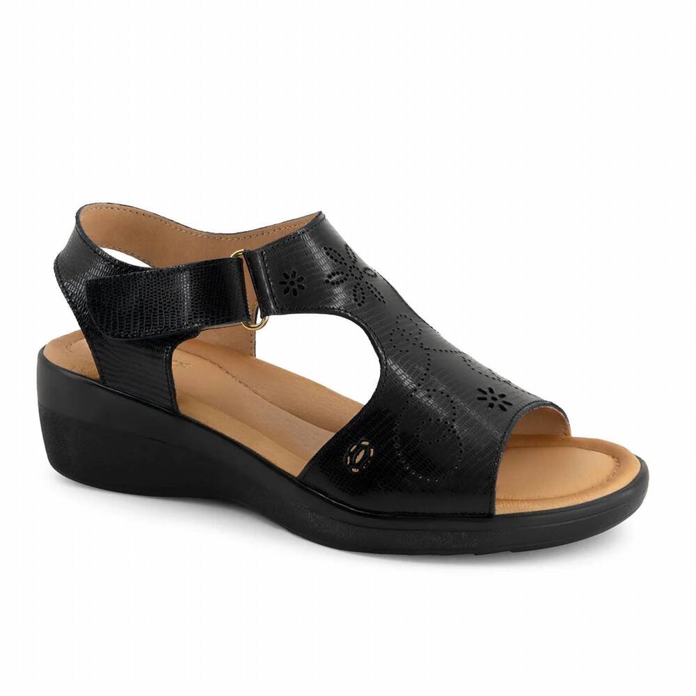 NEW ANDREA women's t-bar leather sandal in black